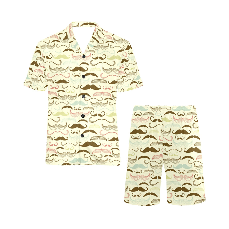 Mustache Beard Pattern Print Design 01 Men's V-Neck Short Pajama Set