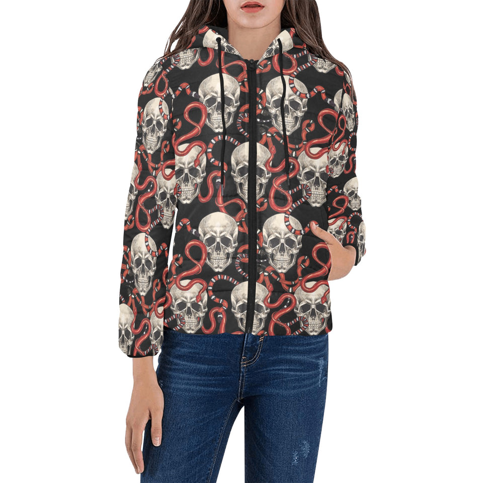 Red snake skull pattern Women's Padded Hooded Jacket