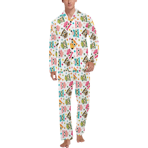 Color cute owl pattern Men's Long Pajama Set