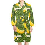 Banana Palm Leaves pattern Men's Long Sleeve Belted Night Robe