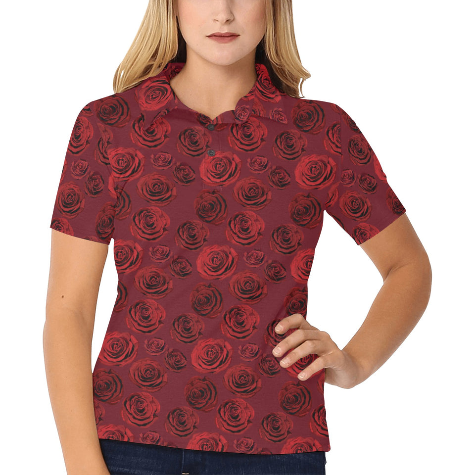 Rose Pattern Print Design 03 Women's All Over Print Polo Shirt