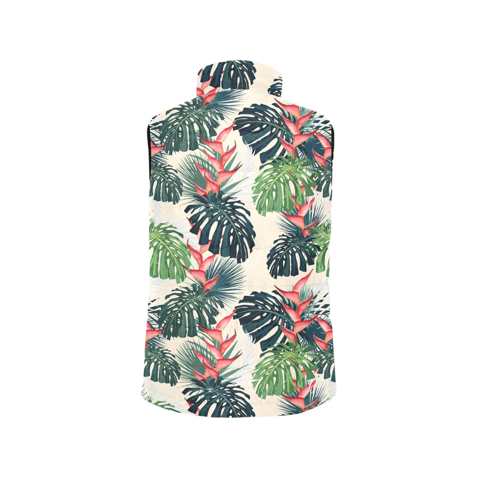 heliconia flowers, palm and monstera leaves Women's Padded Vest
