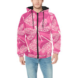 Beautiful dragonfly pink background Men's Padded Hooded Jacket
