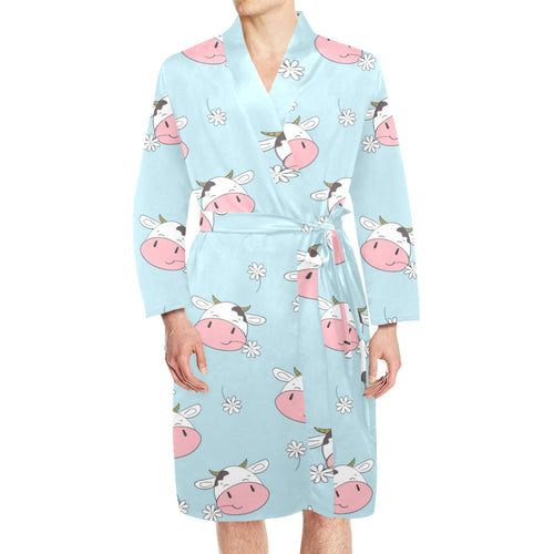 Cute cow flower pattern Men's Long Sleeve Belted Night Robe