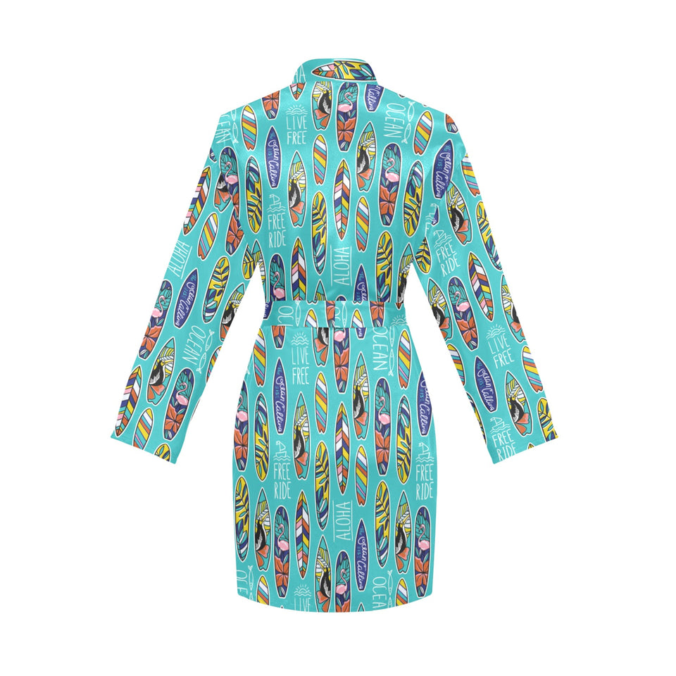 Surfboard Pattern Print Design 05 Women's Long Sleeve Belted Night Robe