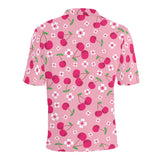 cherry flower pattern pink background Men's All Over Print Polo Shirt