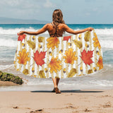 Maple leaf oak leaf acorns beige striped backgroun Beach Towel