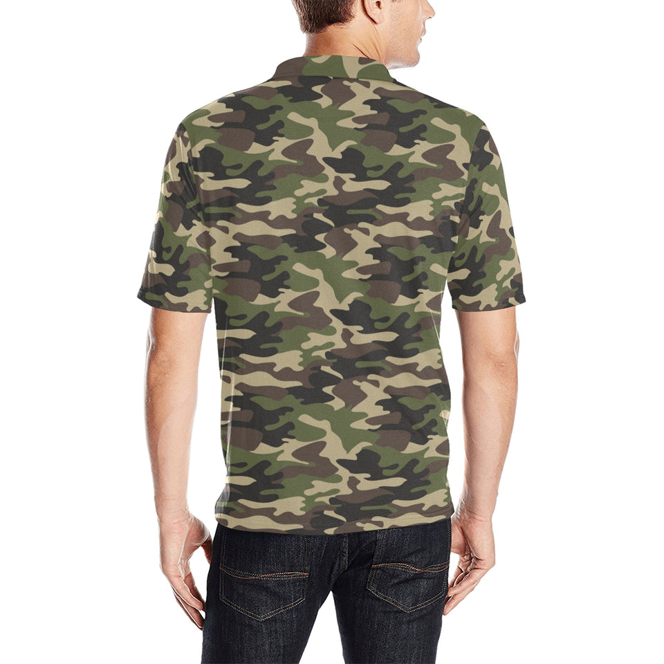 Dark Green camouflage pattern Men's All Over Print Polo Shirt