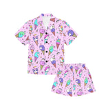 Cute ice cream cone animal pattern Kids' Boys' Girls' V-Neck Short Pajama Set