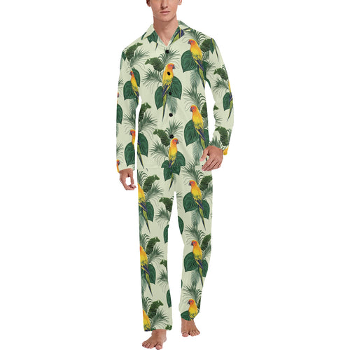 Beautiful parrot palm leaves pattern Men's Long Pajama Set