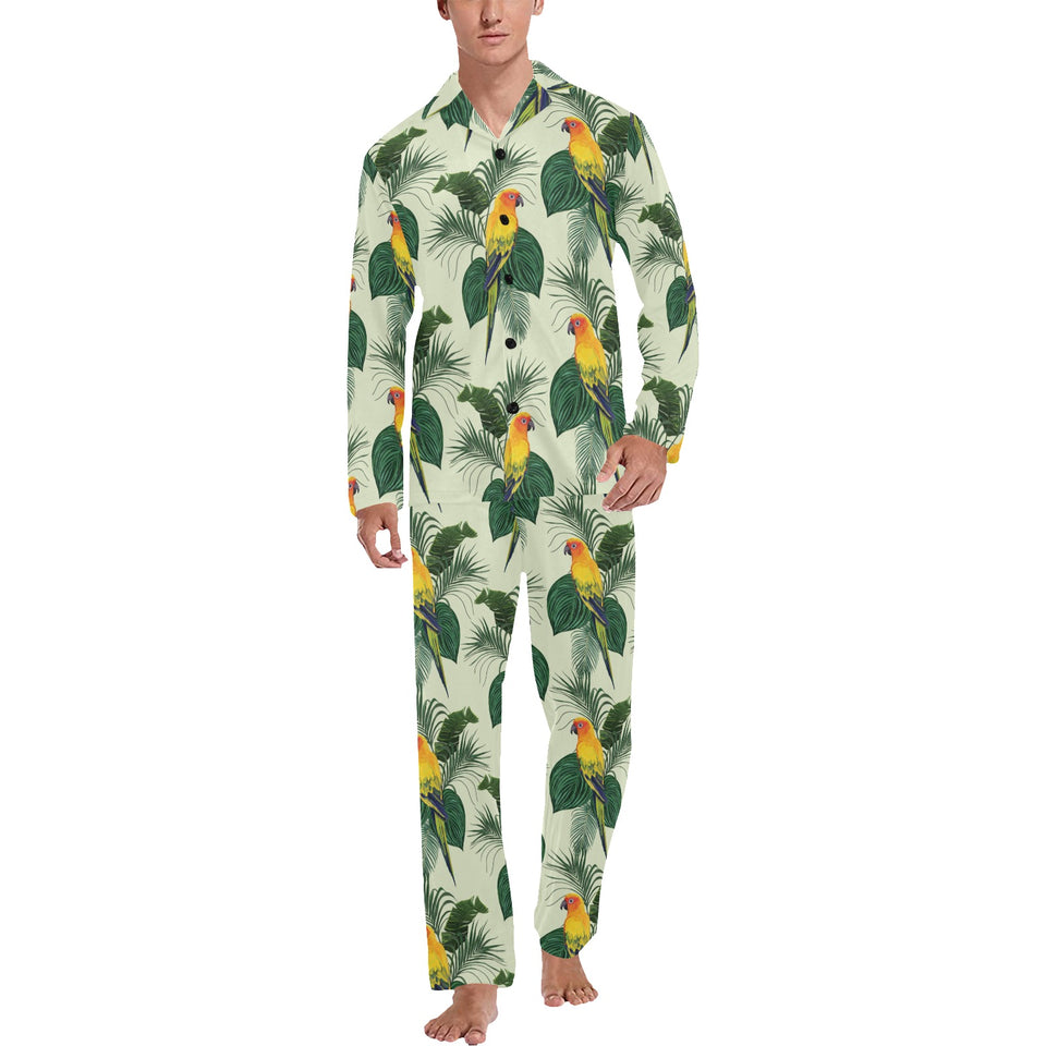 Beautiful parrot palm leaves pattern Men's Long Pajama Set