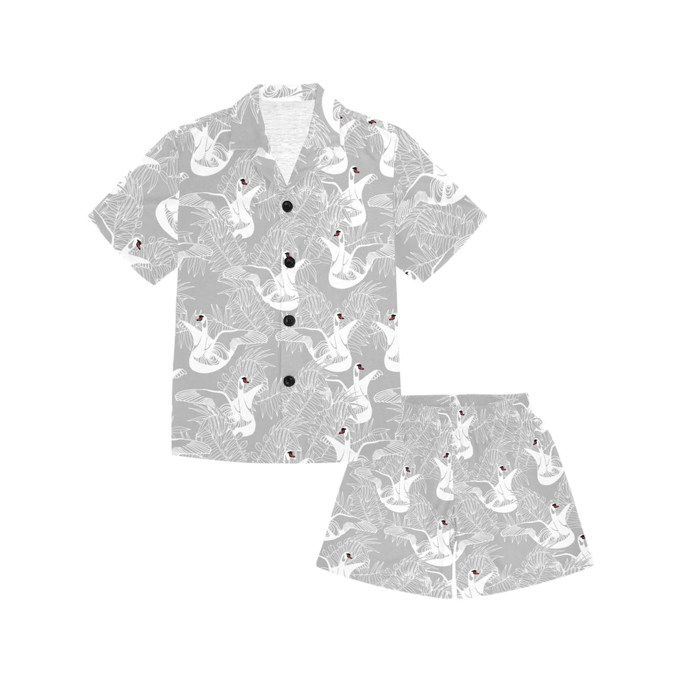 white swan gray background Kids' Boys' Girls' V-Neck Short Pajama Set