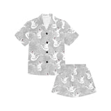 white swan gray background Kids' Boys' Girls' V-Neck Short Pajama Set