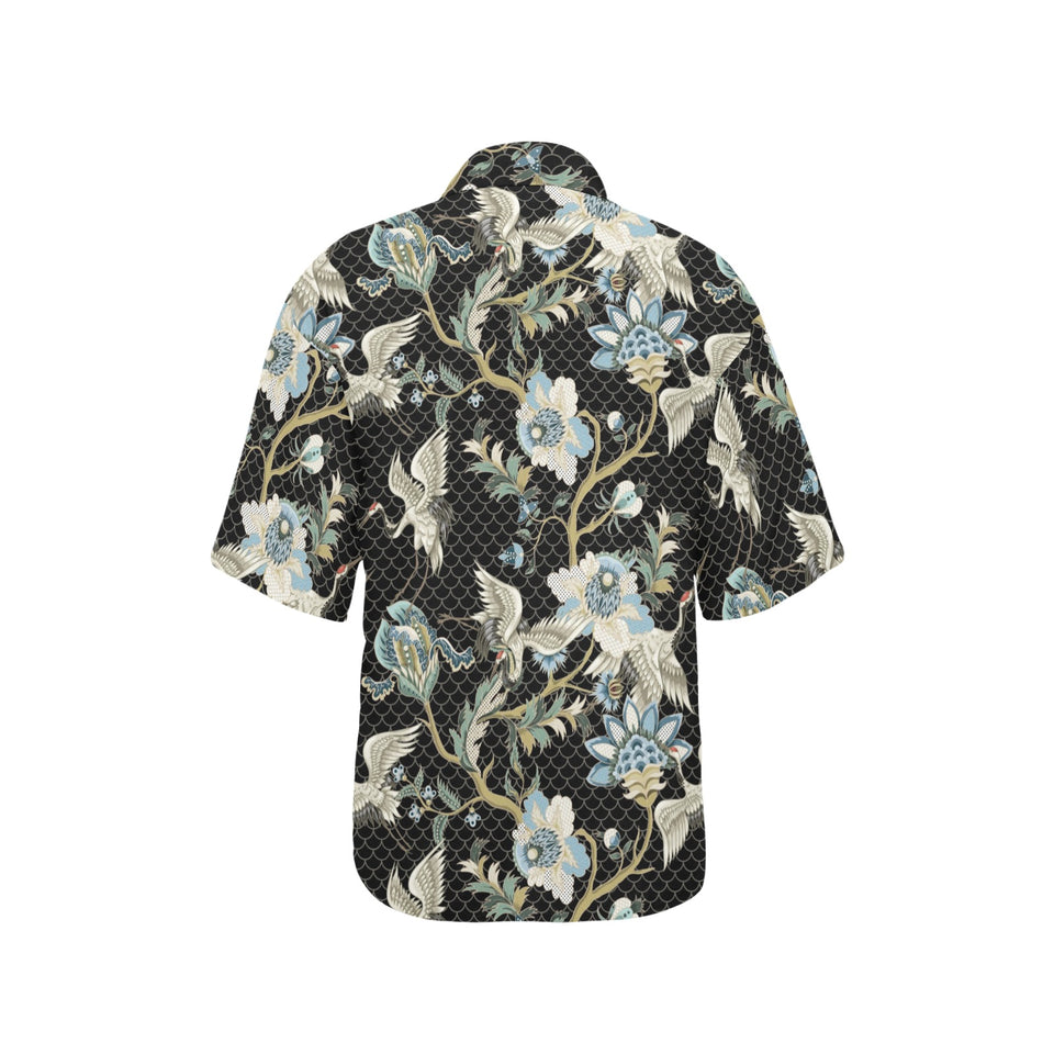 Japanese crane ornament elements Women's All Over Print Hawaiian Shirt