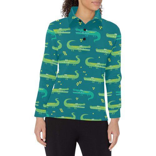 Crocodile pattern Women's Long Sleeve Polo Shirt