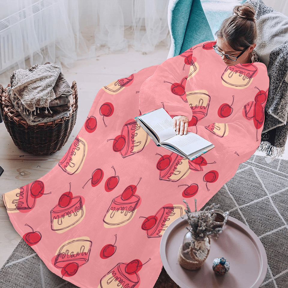 Cake cherry pattern Blanket Robe with Sleeves