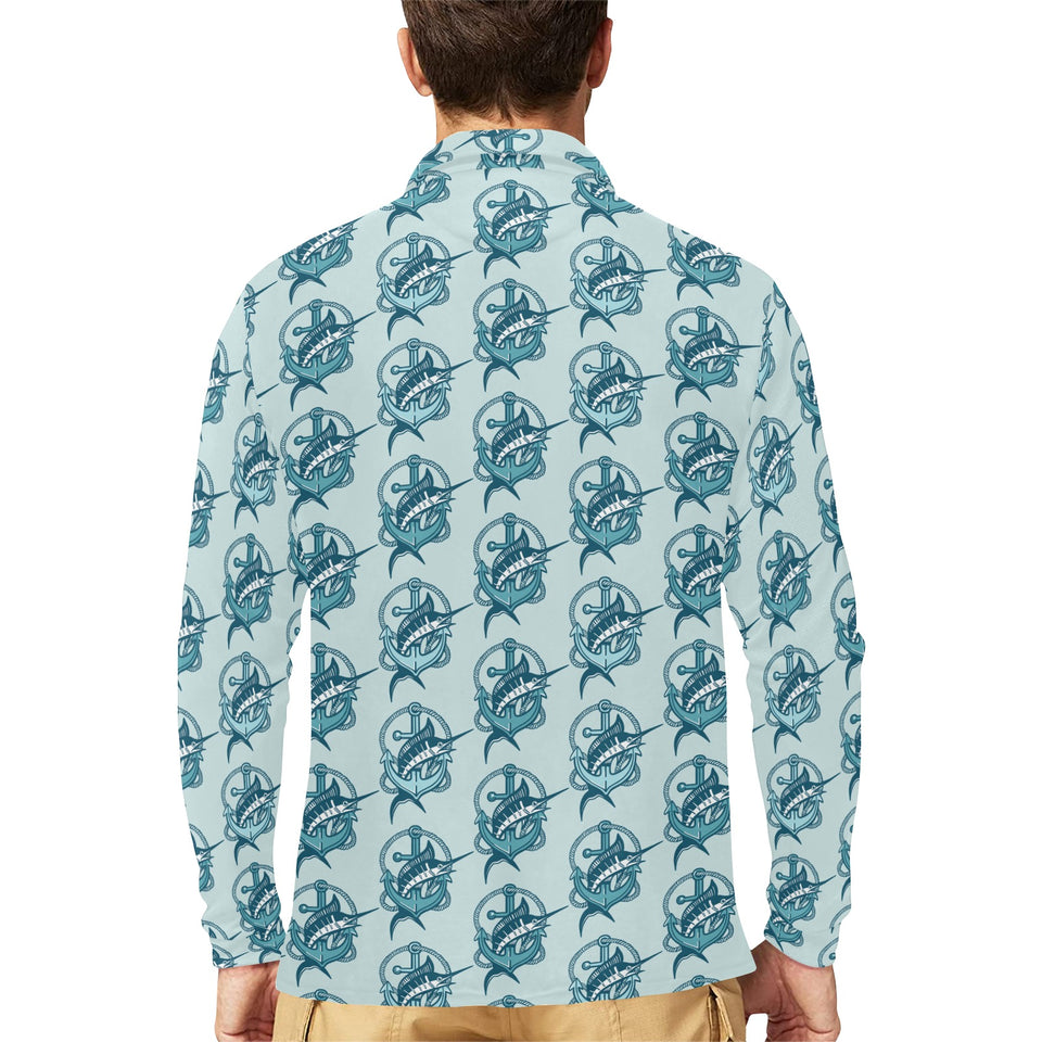 Swordfish Pattern Print Design 05 Men's Long Sleeve Polo Shirt