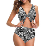 Zebra skin pattern Chest Bowknot High Waisted Bikini Swimsuit
