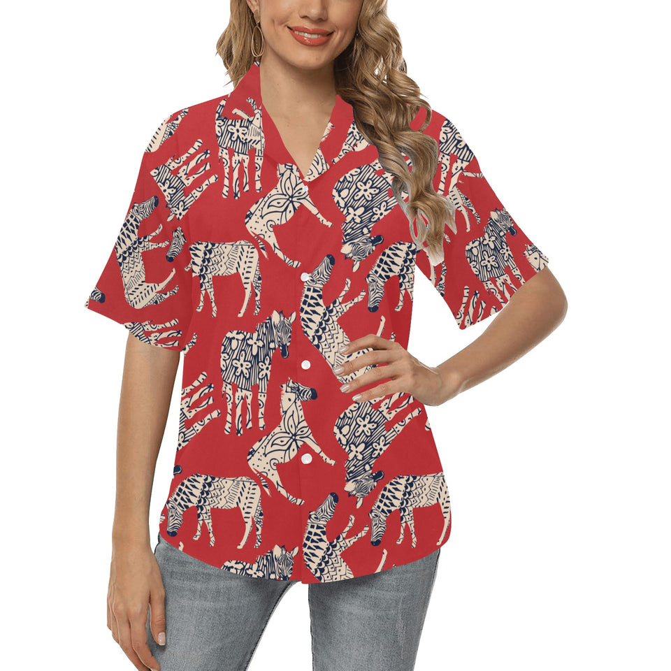 Zebra abstract red background Women's All Over Print Hawaiian Shirt