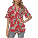 Zebra abstract red background Women's All Over Print Hawaiian Shirt