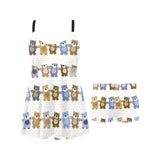 Teddy Bear Pattern Print Design 02 Chest Sexy Pleated Two Piece Swim Dress