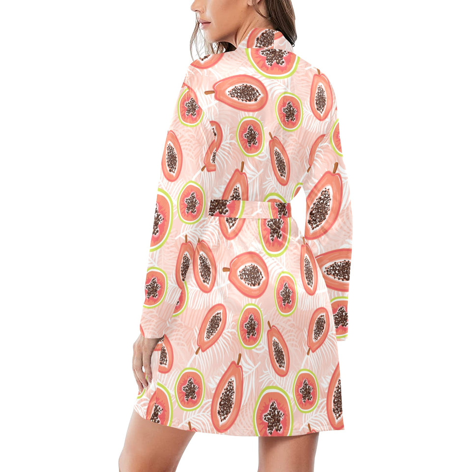 papaya leaves pattern Women's Long Sleeve Belted Night Robe