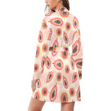 papaya leaves pattern Women's Long Sleeve Belted Night Robe