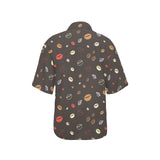 Coffee bean leave pattern Women's All Over Print Hawaiian Shirt