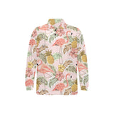Pink flamingo birds pineapples hibiscus flower pat Men's Long Sleeve Polo Shirt