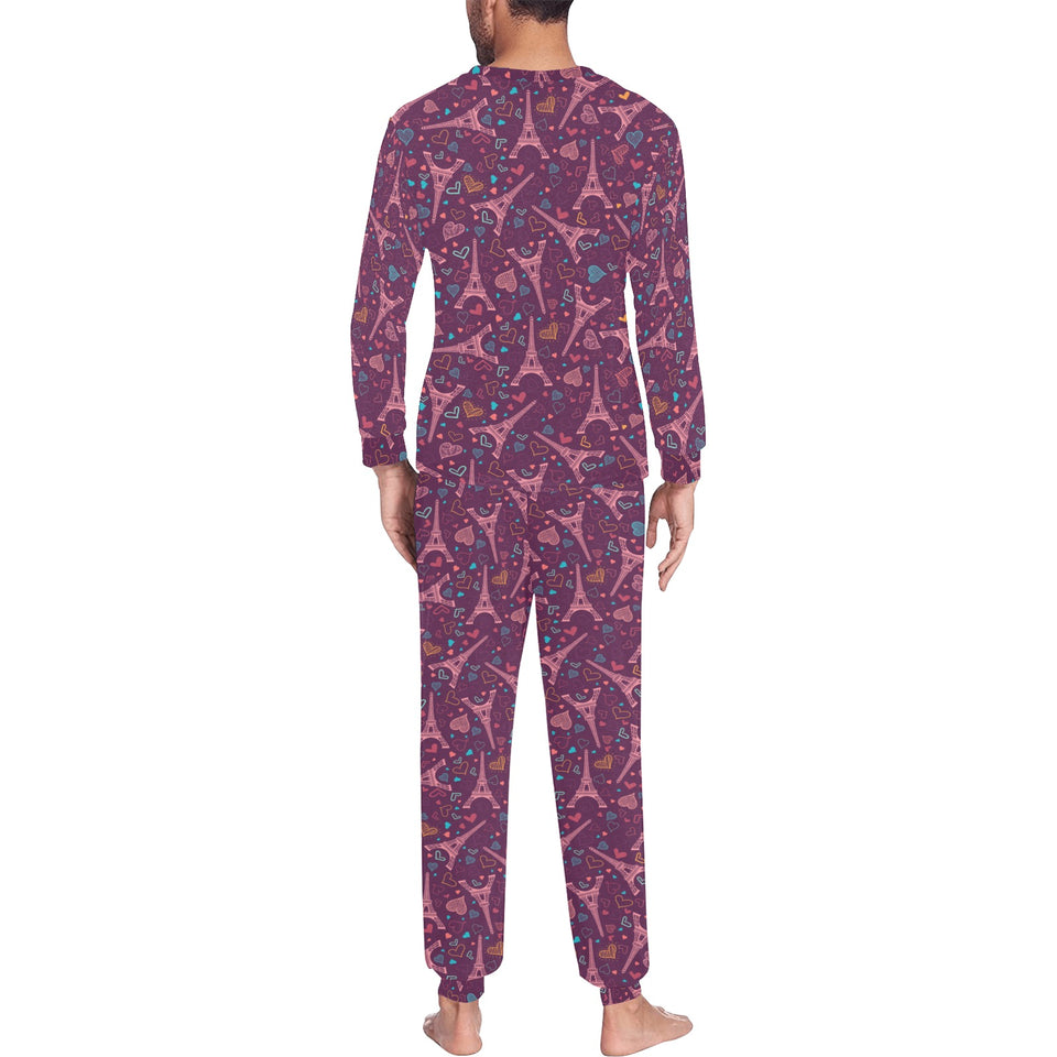 Eiffel Tower Heart Pattern Print Design 04 Men's All Over Print Pajama