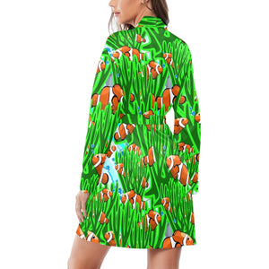 Clown Fish Pattern Print Design 01 Women's Long Sleeve Belted Night Robe