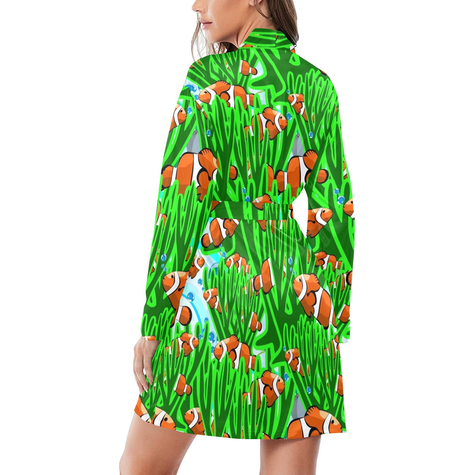 Clown Fish Pattern Print Design 01 Women's Long Sleeve Belted Night Robe