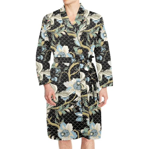 Japanese crane ornament elements Men's Long Sleeve Belted Night Robe