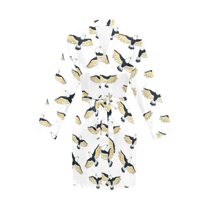 Eagle Pattern Print Design 03 Women's Long Sleeve Belted Night Robe