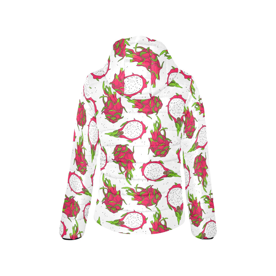 dragon fruits white background Women's Padded Hooded Jacket