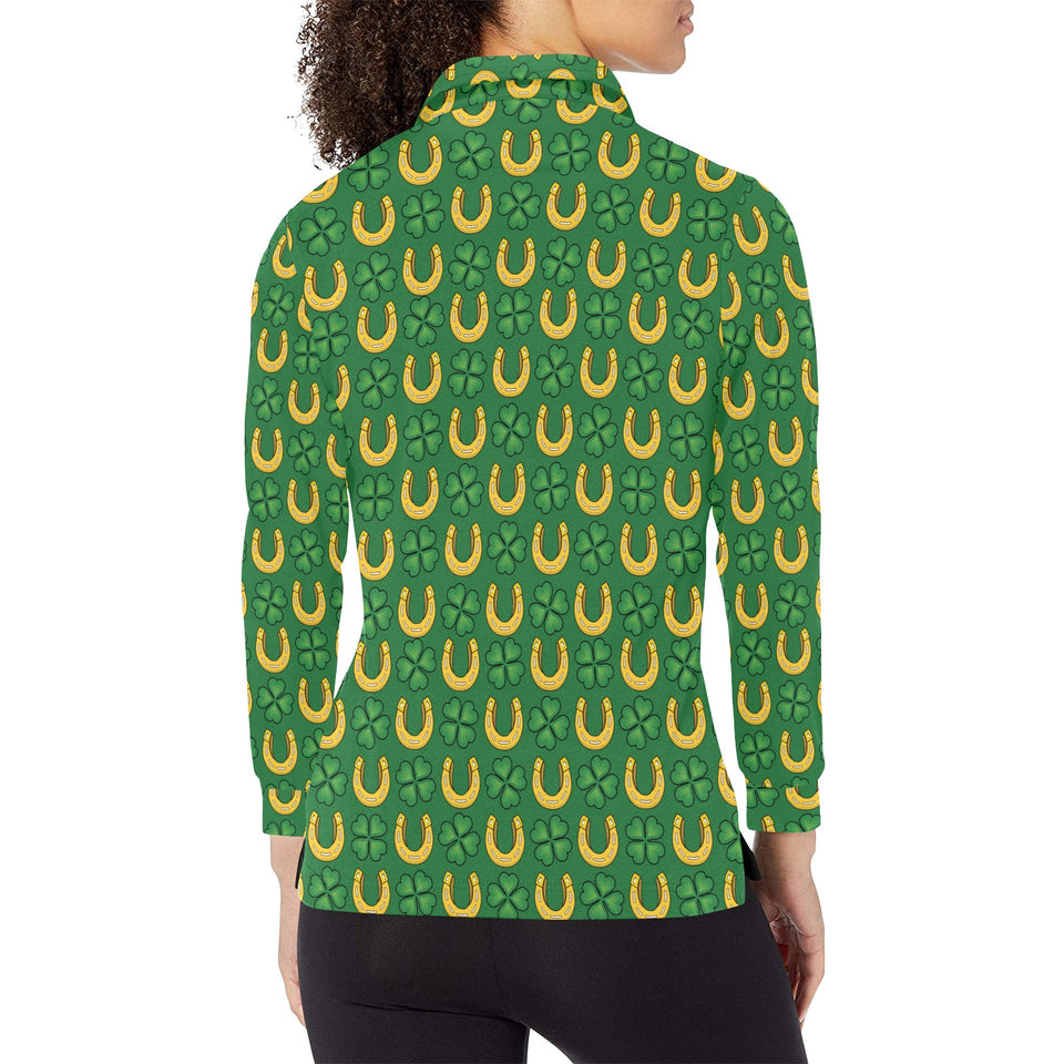 Horseshoes Pattern Print Design 05 Women's Long Sleeve Polo Shirt