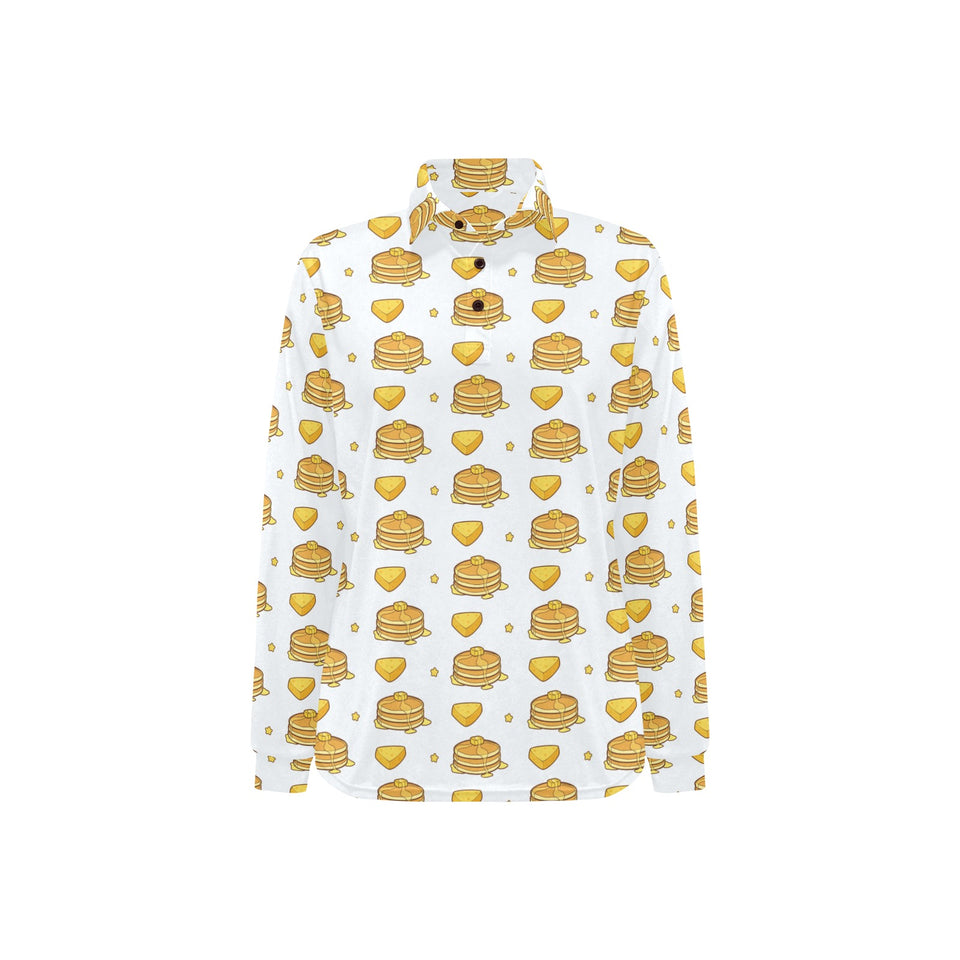 Pancake Pattern Print Design 03 Women's Long Sleeve Polo Shirt
