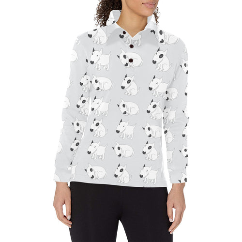 Bull Terrier Pattern Print Design 01 Women's Long Sleeve Polo Shirt