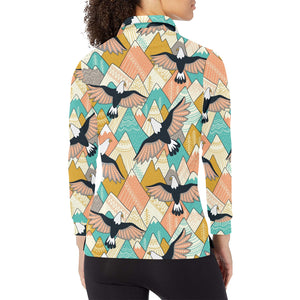 Eagle Pattern Print Design 02 Women's Long Sleeve Polo Shirt
