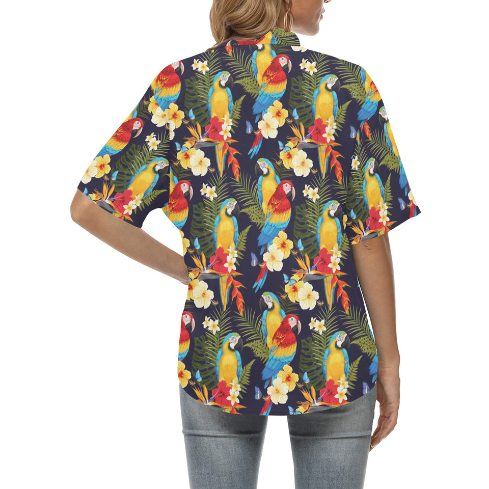 Colorful parrot flower pattern Women's All Over Print Hawaiian Shirt