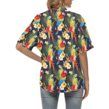 Colorful parrot flower pattern Women's All Over Print Hawaiian Shirt