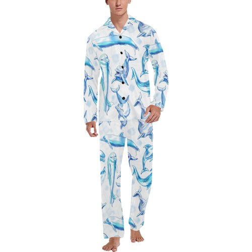 Watercolor dolphin pattern Men's Long Pajama Set