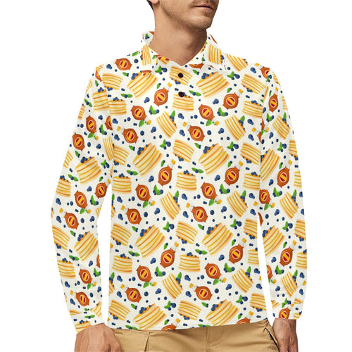 Pancake Pattern Print Design 02 Men's Long Sleeve Polo Shirt