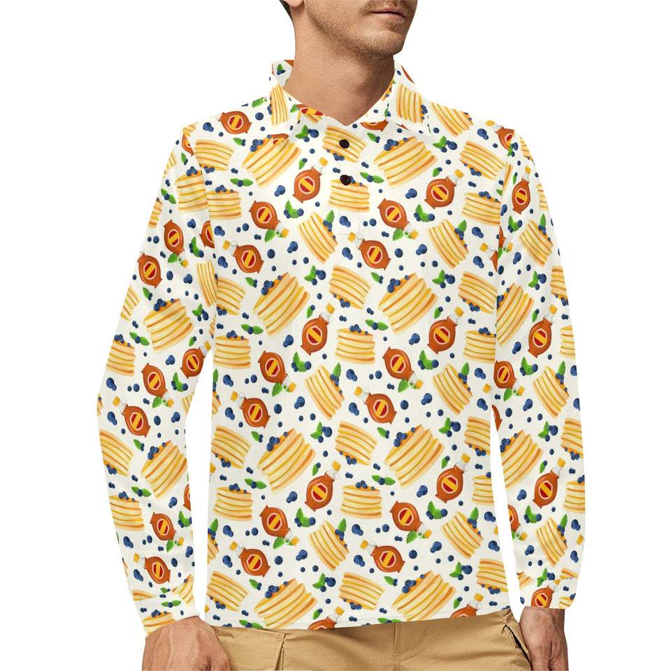 Pancake Pattern Print Design 02 Men's Long Sleeve Polo Shirt