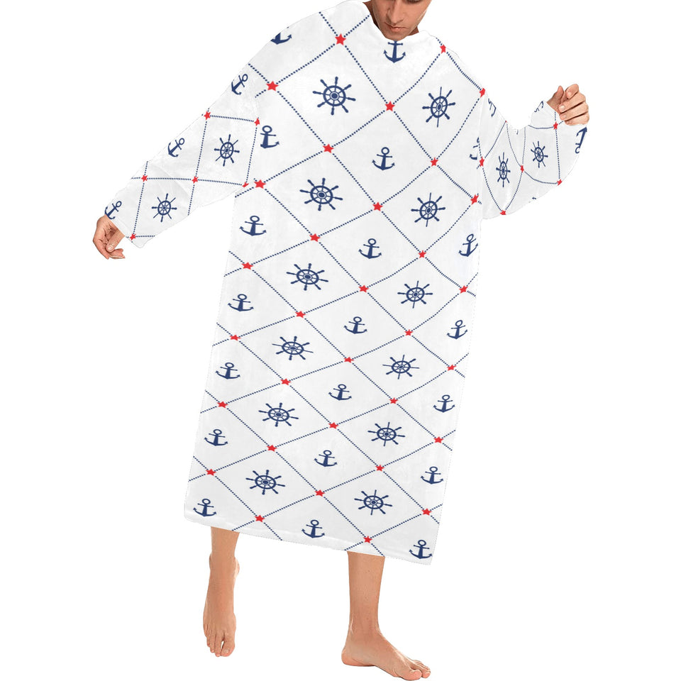 Anchor rudder nautical design pattern Blanket Robe with Sleeves