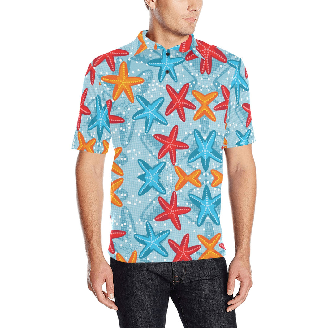 Blue red orange starfish pattern Men's All Over Print Polo Shirt