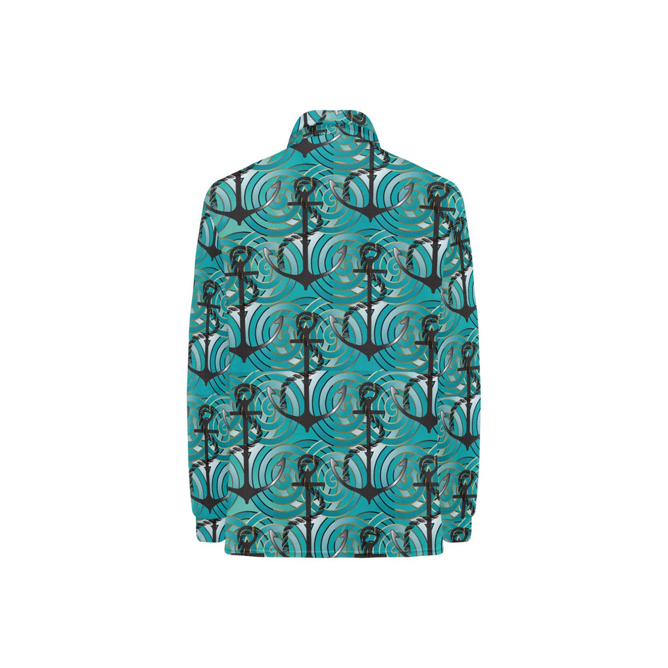 Anchor nautical green background Women's Long Sleeve Polo Shirt