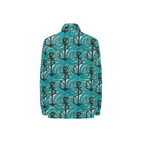 Anchor nautical green background Women's Long Sleeve Polo Shirt