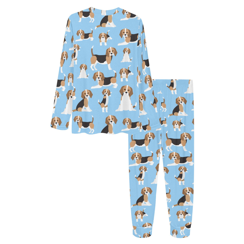 Beagle dog blue background pattern Women's All Over Print Pajama Set