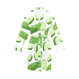cucumber whole slices pattern Women's Long Sleeve Belted Night Robe